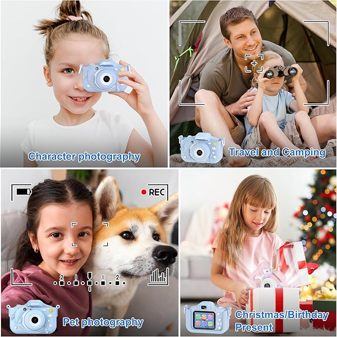 Contixo KC3A Kids Digital Camera - 1080P Toddler Camera with Selfie Mode, Games, Sound Recording, 8X Zoom, 32GB SD Card, USB-C Rechargeable Educational Toy for Boys Girls Ages 3-8, Blue