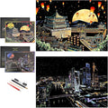 Scratch Rainbow Painting Art Paper,Scratch Art Crafts Set for Adults&Kids,Scratch Painting DIY Creative Gift with 4 Tools,16''x11''(Ancient China&Moscow CBD)