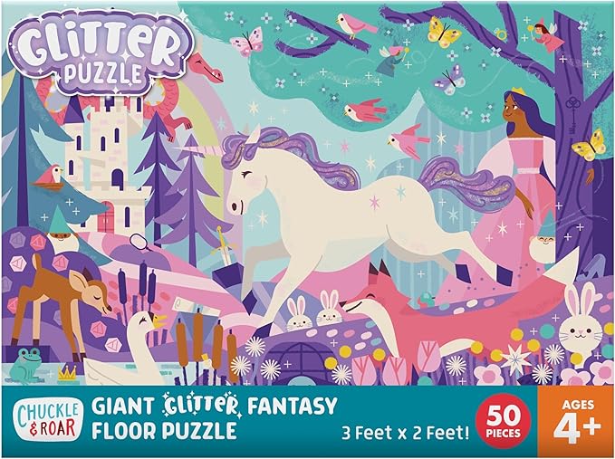 Chuckle & Roar Educational 50 PC Floor Puzzle Glitter Fantasy Fun Edition