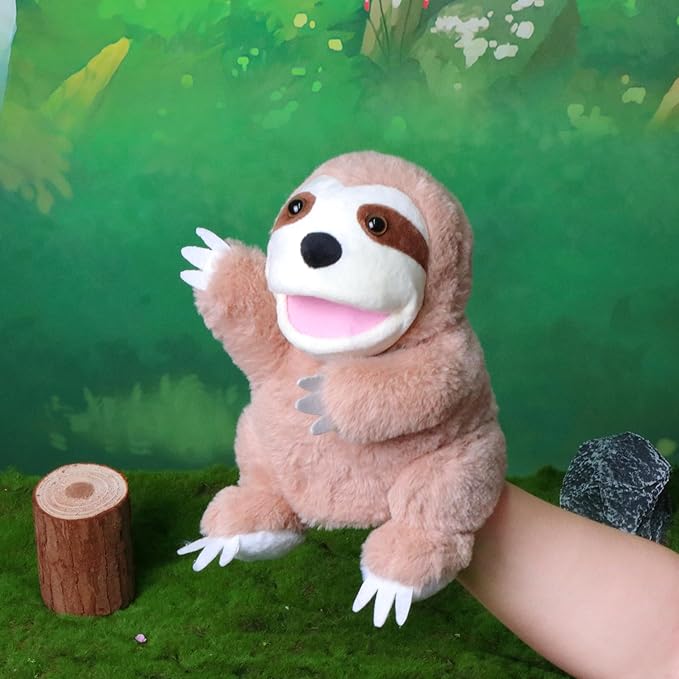 Easfan Sloth Hand Puppet with Movable Mouth Interactive Storytelling Cute Soft Plush Toy Creativity and Imagination Easter Christmas Birthday Gifts for Toddlers Kids,10’’