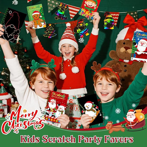 24 Pack Christmas Scratch Art Party Favors for Kids - Rainbow Scratch Paper with Christmas Scratch Off Cards Easter Birthday Goodie Bags Stuffers - Winter Holiday Gifts DIY Classroom Prizes