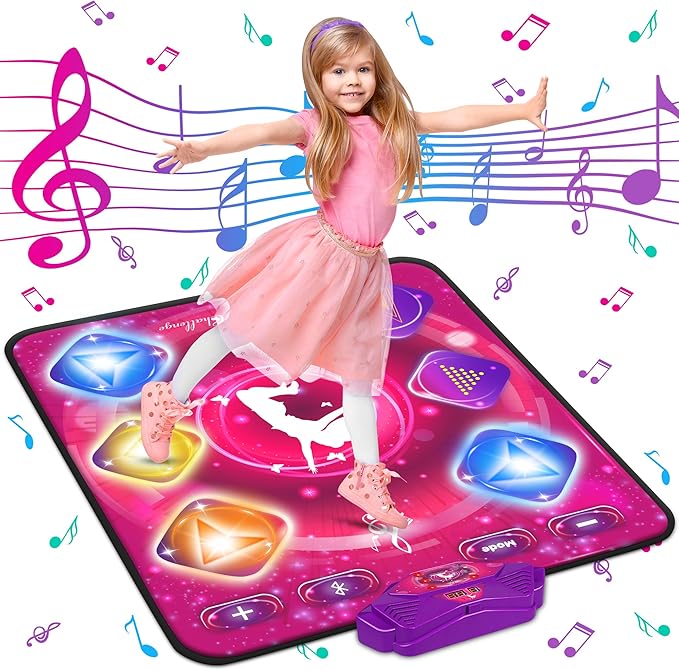 Dance Mat for Kids, Electronic Dance Pad with Wireless Bluetooth & LED Lights, Adjustable Volume, Built-in Music, 5 Game Modes, Xmas B-Day Gifts for 3+ Years Old Girls Toys (Bluetooth Type-Purple)