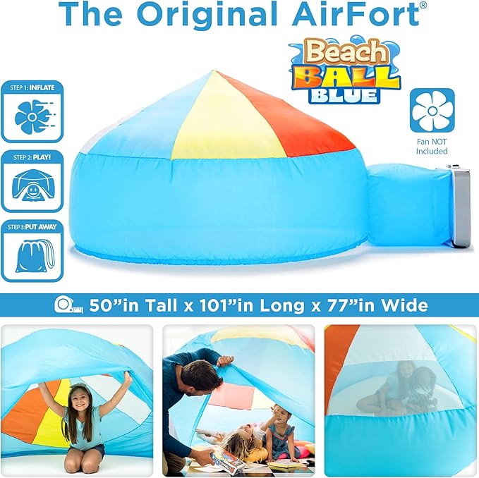 The Original Patented AirFort - Build A Fort in 30 Seconds, Inflatable Fort for Kids, Play Tent for 3-14 Years, A Playhouse Where Imagination Runs Wild, Fan not Included (Beach Ball Blue)
