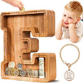 SummiDate Wooden Letter Piggy Bank for Kids| Piggy Bank for Boys Girls Toddler| Alphabet E Money Bank| Wood Coin Bank Personalized Birthday Easter Gift for Kids (E)