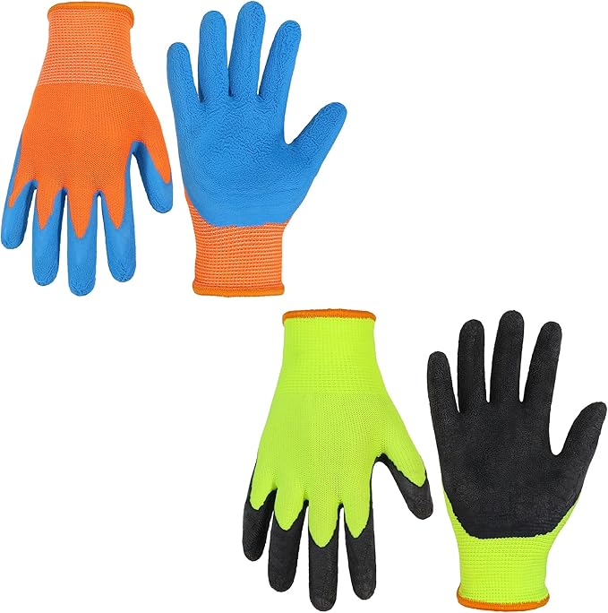 HANDLANDY 2 Pairs Kids Gardening Gripper Gloves, Foam Rubber Coated Children Toddler Garden Yard Work Outdoor Playing Gloves for Girls Boys (Size S)