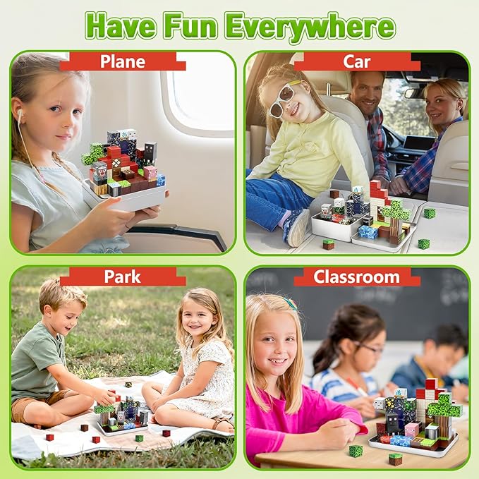 70PCS Magnetic Building Blocks Travel Toys for Kids Ages 4-8, Forest Portal Mini Magnetic Blocks with Iron Case, Portable Magnet Cubes STEM Learning Set for Toddler Boys Girls Ages 3+