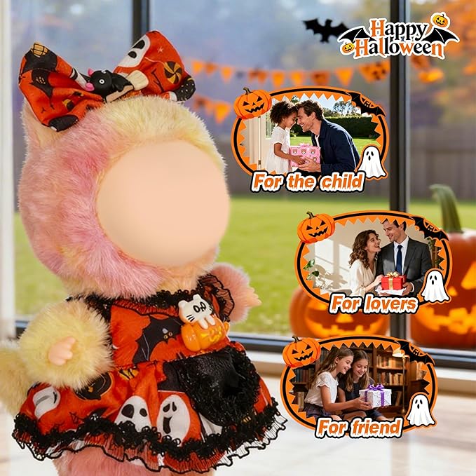 Halloween Doll Clothes for Labubu, Dolls Outfit Set for 17cm (6-6.7 inch) Dolls - Dress Up Set for Labubu Costumes & Accessories | Gift for Any Occasions | Doll Not Included (Halloween Bow)