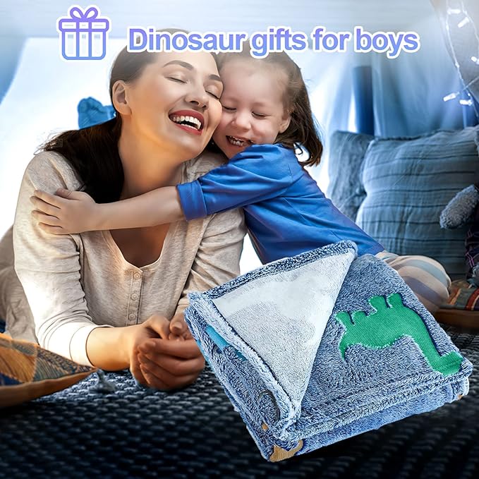 Dinosaur Blanket for Boys, Glow in The Dark Blanket for Kids, Kids Blanket for Boys, Toddler Blanket for Boys, Dinosaur Gifts for Boys/Kids, Soft Fleece Blanket, Birthday Gifts 50"x60"+Gift Box