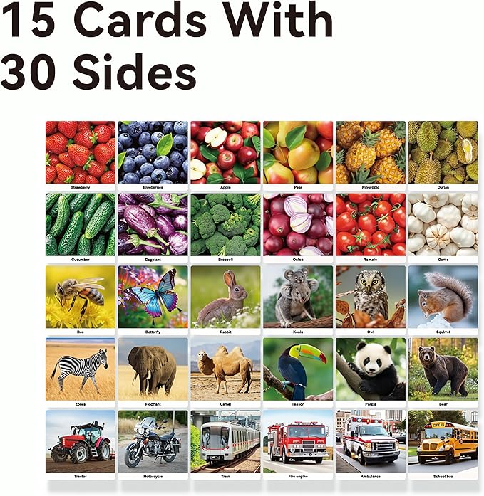 Dotimo 30 Nouns on Flashcards, Picture & Word Photo Cards – Language Builder Visual Aid, Language Learning Tool for Autism, ESL Teaching Materials for Adults, Vocabulary for Kids 3+