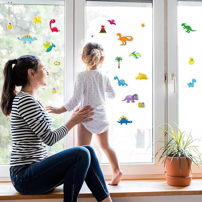 20 PCS Dinosaur Thick Gel Clings Dinosaurs Window Gel Clings Decals Stickers for Kids Toddlers and Adults Home Window Classroom Nursery Summer Dinosaurs Party Supplies Decorations