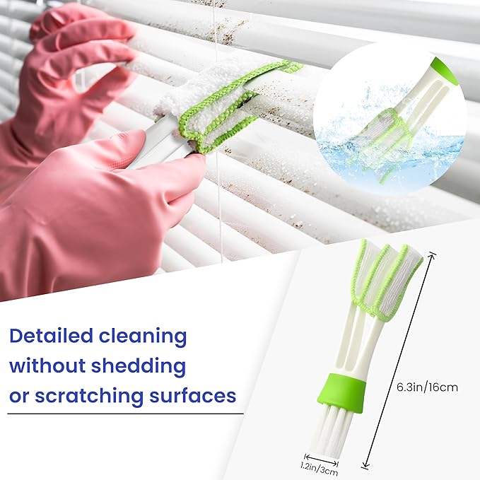 Blind Cleaner Duster Tool - 4 Pcs 7 Fingers Anti-Shedding Window Blind Cleaner Tool and 4 Pcs Air Vent Cleaner, with High-Density Microfiber Fleece and Ergonomic Handle, Detachable and Washable