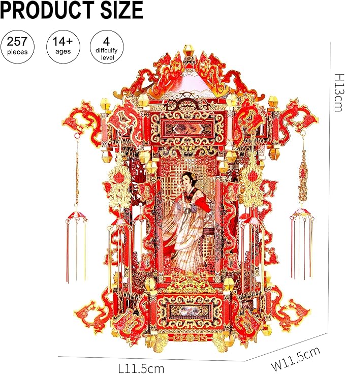 Piececool 3D Puzzles for Adults, Palace Lantern DIY 3D Metal Models Kit,Chinese Traditional Culture 3D Models Puzzle Fidget Toys Hobbies for Men, Great Christmas Birthday Gifts-257 Pcs