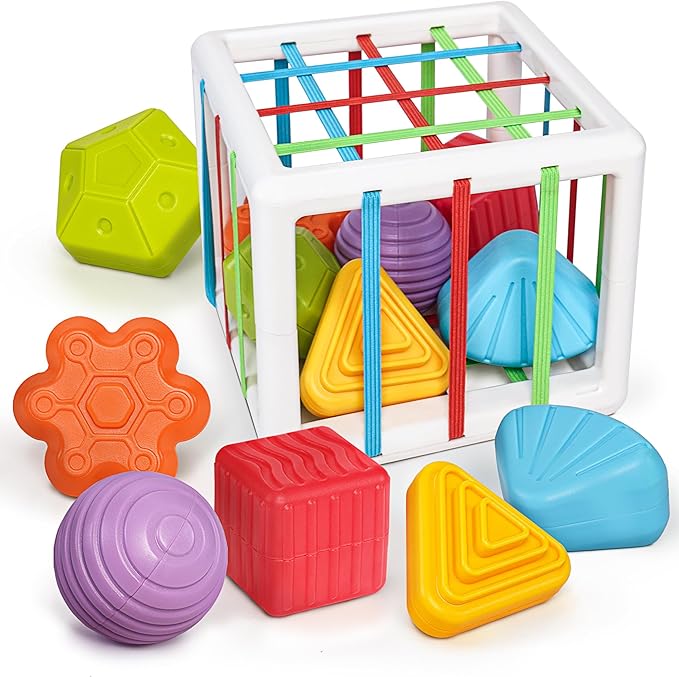 LiKee Montessori Toys for 1+ Years Old, Shape Sorter Baby Toys for Girls Boys Birthday, Colorful 1 2 3 Year Infant Toddler Toy, Learning & Fine Motor Skills 18+ Months (Cube)