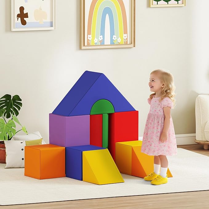 Soozier Foam Climbing Blocks for Toddlers, 11-Piece Baby Soft Foam Play Set, Climb and Crawl Activity Playset Building Blocks for Aged 1-3 Years Old Boys & Girls, Assorted