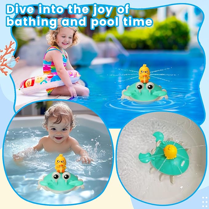 Water Table Pump for Kids - 5400mAh Crab & Duck Design Outdoor/Indoor Water Play Toy with IP67 Waterproof, 3 Flow Settings, 6Hrs Playtime, Compatible with Sensory Tables, Bath Tubs, Pools