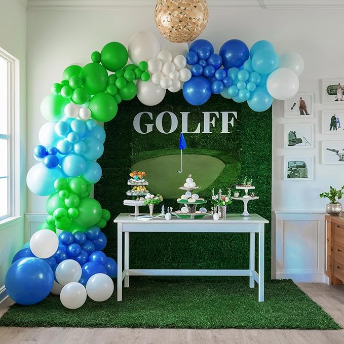 FEYG 12in Golf Balloons - Blue, Green, White - Hole In One Birthday Decorations