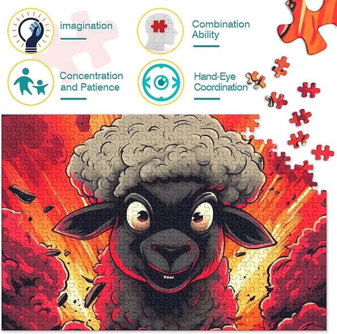 Sheep Thickened Wooden Jigsaw Puzzles 1000 Pieces 3D Animal for Adults Fun Home Decoration Education Game Toy Intellectual Game Stress Relief Challenge Educational 1000pcs (75x50cm)