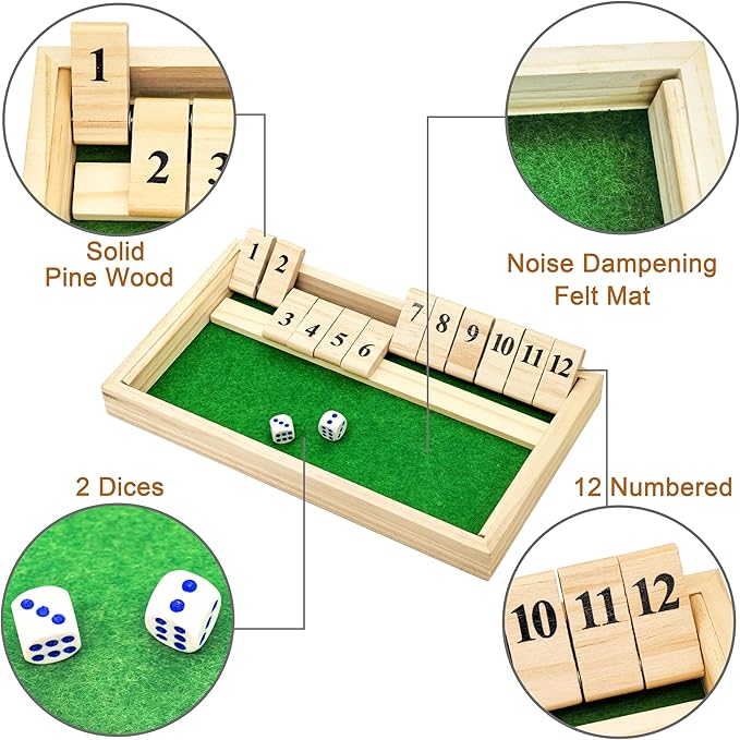 Alzheimers Products for Elderly, 12 Numbers Memory Games for Dementia Patients Seniors, Wooden Shut The Box Dementia Products for Elderly, Fidget Sensory Busy Board Gadgets Gifts Activities
