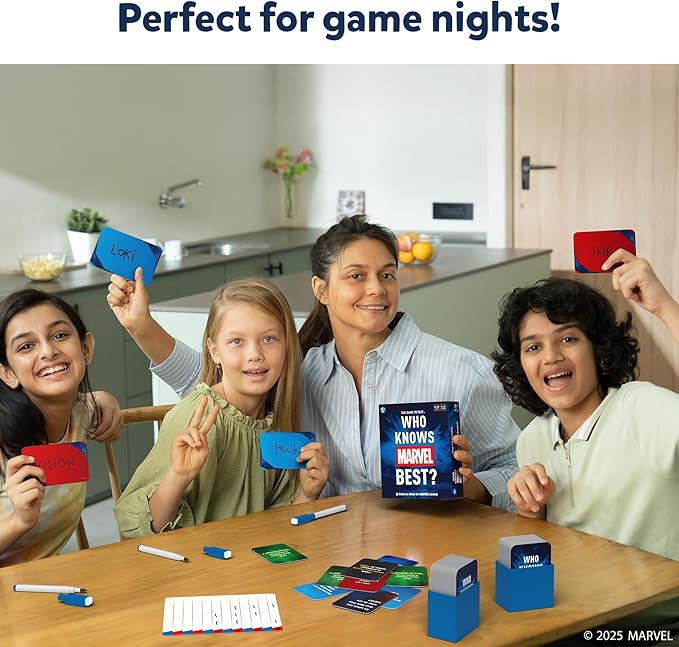 Skillmatics Card Game - Who Knows Marvel Best, Family Party Game for Boys, Girls, Teens, Adults Who Love Avengers, Spiderman, Iron Man, Hulk, Fun for Game Night, Gifts for Ages 8, 9, 10 and Up