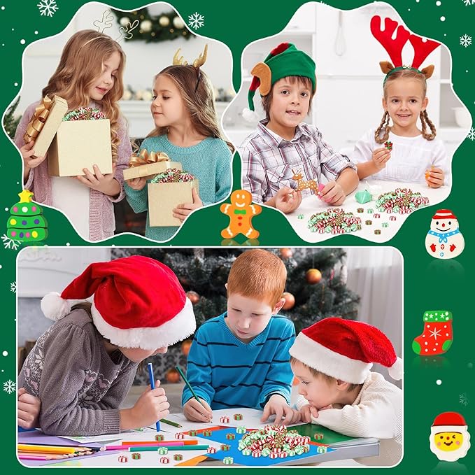JUNEBRUSHS 150Pcs Christmas Erasers for Kids Bulk, Cute Mini Peppermint Candy Cane Pencil Erasers Novelty Holiday Erasers for Student Classroom Rewards Christmas Prizes Gifts Stocking Stuffers
