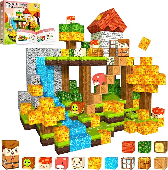 Magnetic Blocks,Magnet Building Blocks for Kids, STEM Sensory Travel Toys with Magnetic Cubes, Montessori Toddlers Educational Toys for Boys & Girls 4-8 5-7 8-12 Years Old Birthday Gifts