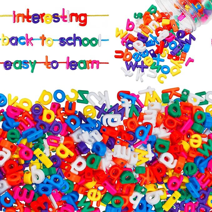 Wesiti 408 Pcs Lacing Letters Alphabet Learning Toys Toddler ABC Alphabet Beads Lacing Sports Skills Toys for Preschool Games Homeschool Supplies Early Spelling (Lowercase Letters)