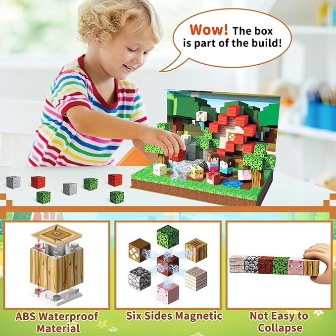 100PCS Magnetic Blocks - Travel Magnetic Building Blocks Set with 2-in-1 Magnet Box, Magnet Cubes Build Forest Farm STEM Sensory Construction Toys for Boys & Girls Ages 3-5 4-8 8-12 Birthday Gifts