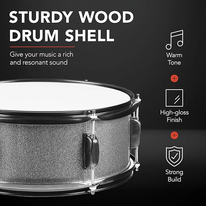 Best Choice Products 5-Piece Full Size Complete Adult Drum Set w/Cymbal Stands, Stool, Drum Pedal, Sticks, Floor Tom - Silver Sparkle