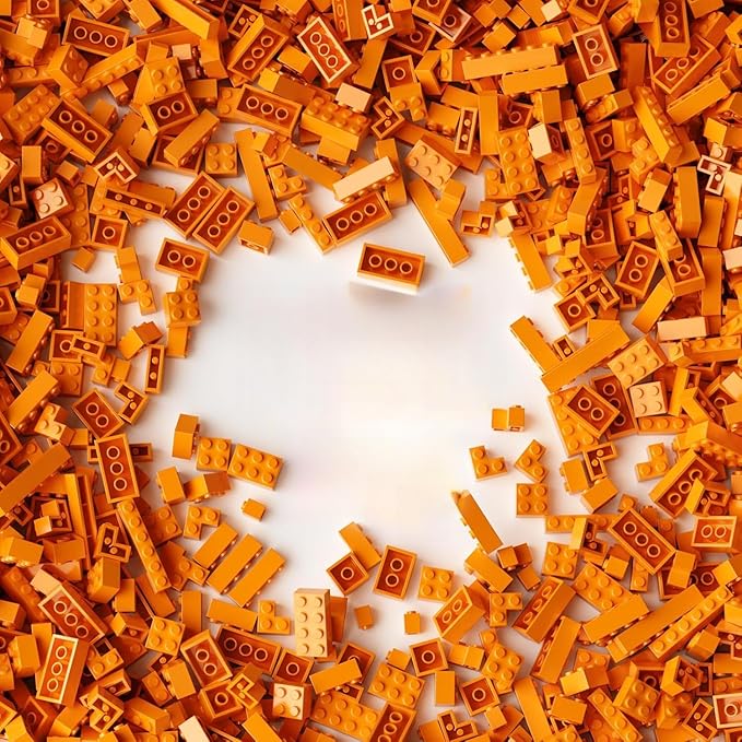 300 Piece Orange Bricks Bulk Assortment Pack, Orange Brick Accessories for Building with 12 Size, Compatible with Lego Parts and Pieces