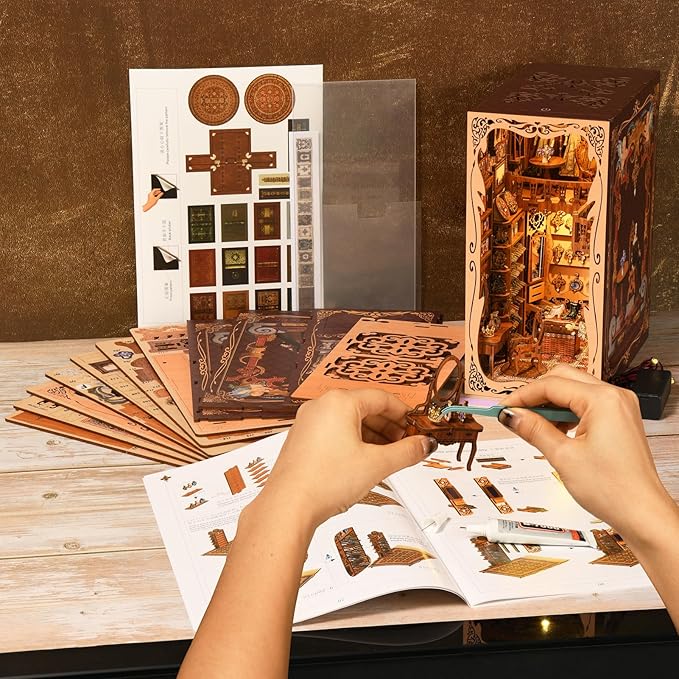 Book Nook Kit, DIY Miniature Dollhouse Booknook Kit, 3D Wooden Puzzle Bookend Bookshelf Insert Decor with LED Light for Teens and Adults (Duchess's Cloakroom)
