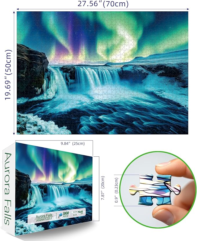 Northern Lights 1000 Piece Puzzle for Adults Unique Waterfall Nature Landscape Puzzles for Adults 1000 Pieces Vibrant Auroras Jigsaw Puzzles 1000 Pieces Family Challenging Puzzle (27.5"x19.6")
