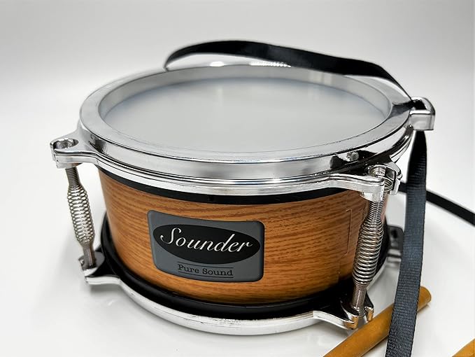 Tap-Along Sounder Snare Drum with Double Sided Batter Head Toy Tambourine Drum for Kids, Musical Instrument for Children 12 Months and Up Realistic Look with 2 Drum Sticks 7x7x3.5
