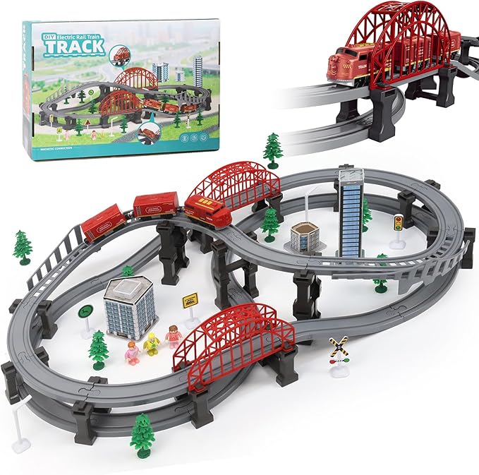 Train Sets for Toddlers, 128 Pcs Trains Toy with Battery Operated & Tracks (Magnetic Connection), Compatible with Thomas, Brio, Christmas Toy Gifts for 3 4 5 6 7 8 Years Old (Forest)
