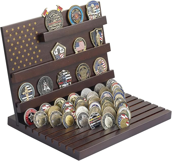 PiaoHao Challenge Coin Display Stand Military Coin Holder Wooden Rack Holds 80 Coins