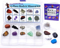 DANCING BEAR -15 Pc Rock & Mineral Collection with Collector Box/Display Case, ID Sheet, Rock Book, Magnifying Glass, Beginner Starter Set, Kids' Gemstone Crystal Kit, STEM Geology Science Education