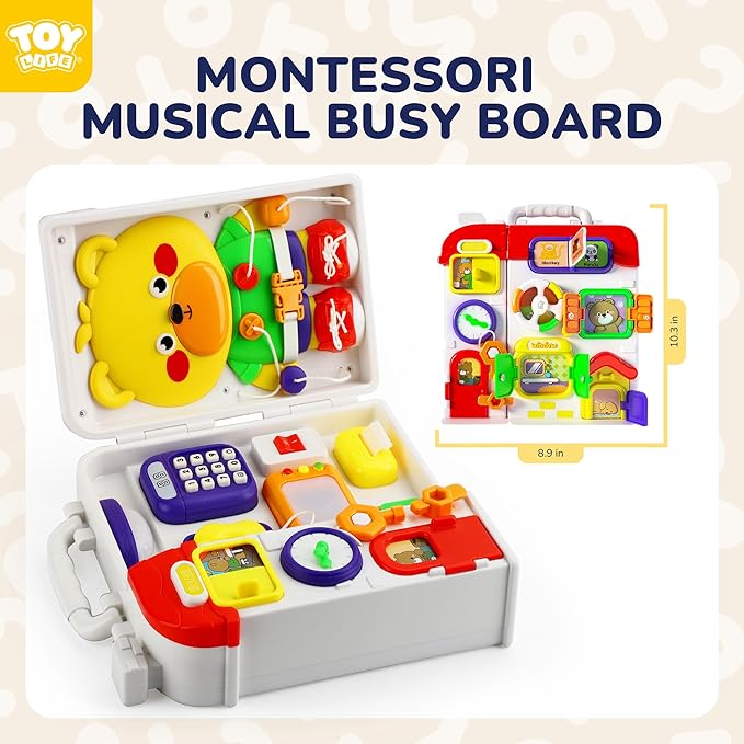 TOY Life Montessori Busy Board for 1-2 Year Old, 20‑in‑1 Baby Musical Toddler Toys, Fine‑Motor & Early Educational Baby Montessori Toys for Toddler 1‑3 Year Old Boys Girls Birthday Gift