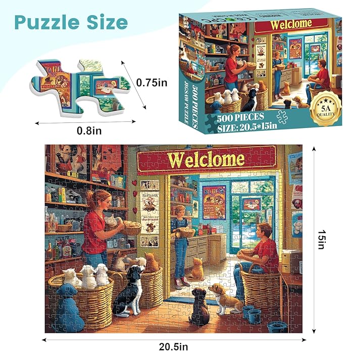 500 Pieces Animal Puzzles for Adults, Indoor Pet Shop Puzzle for Adults Children, Dog Puzzle 500 Pieces, Gift for Birthday, Home Decor, Fun for Family Entertainment(20.5 * 15 in)