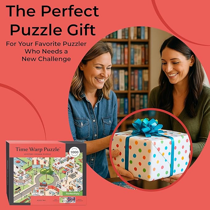 Time Warp Puzzle Mystery Jigsaw Puzzle 1000 Pieces for Adults Day Night Series - A Challenging, Difficult, Picture Changing Puzzle to Solve 26.625 x 19.25 in (Purrfect Party)