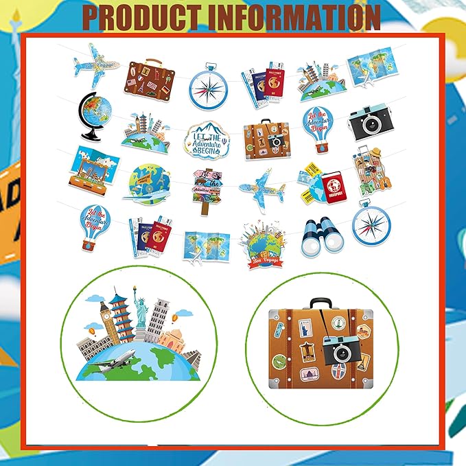 4Pcs Travel Party Banners for Travel Party Decorations Pre-Assembled Let The Adventure Begin Banner Graduation Retirement Job Career Change Farewell Banner Decor for Let the Ddventure Begin Decoration