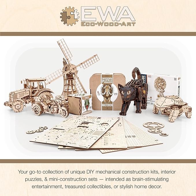 3D Puzzles for Adults - DIY Cruiser Motorcycle Model Kit with Rubber Band Engine, Functional Handlebars & Center Prop Stand - 3D Wooden Puzzle for 15 yrs Above & Adults - Eco Wood Art, 152 Pieces