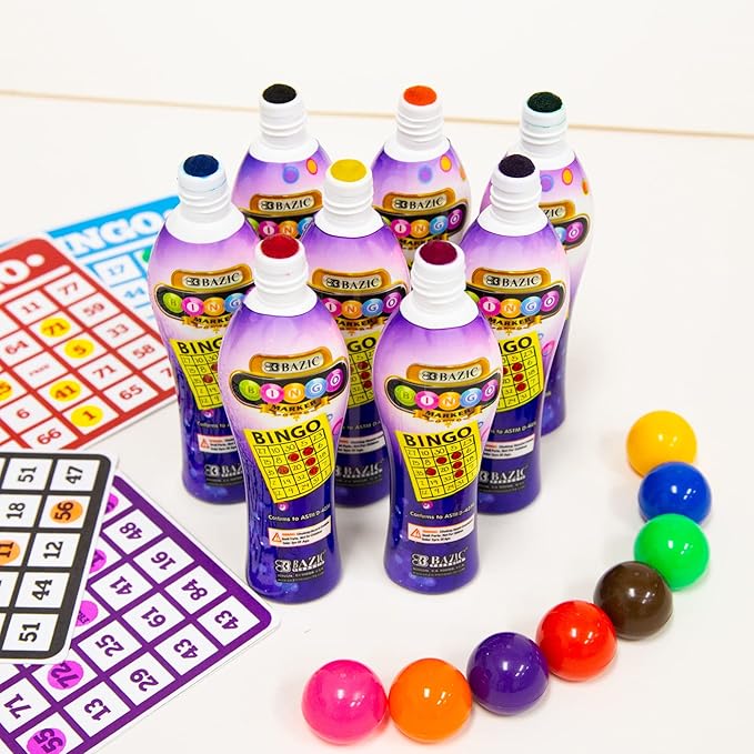 BAZIC Products Bingo Dot Marker 40 ml Assorted Color, Non Toxic Water Based Washable Markers, Stamper Paint Kit for Game Kids Crafting Painting, 24-Pack