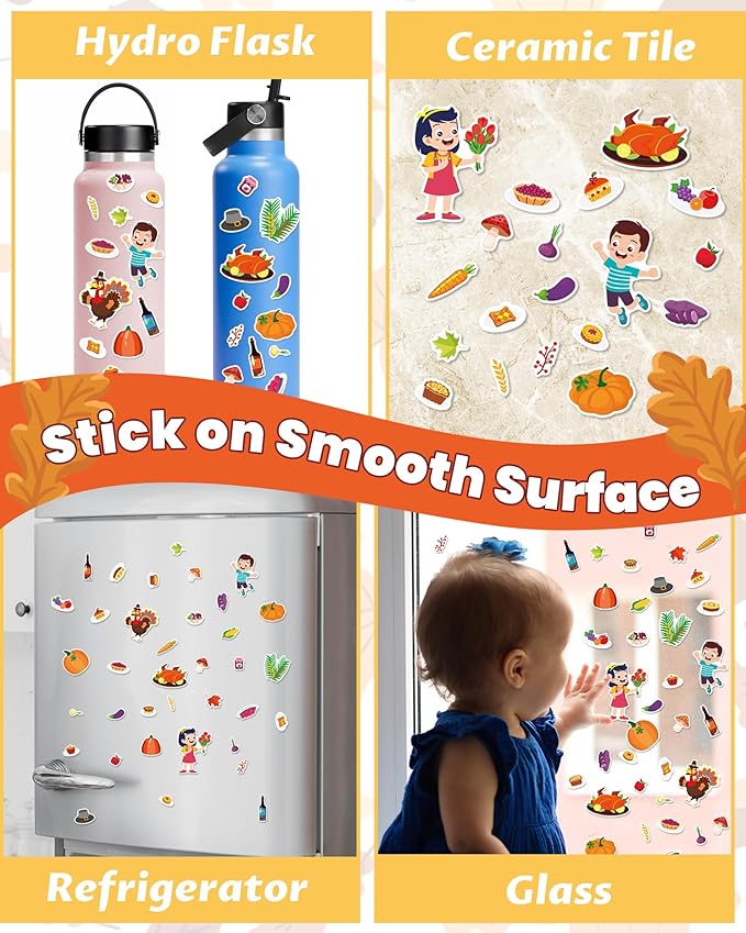 Reusable Sticker Book for Toddlers 2-4 Years, Stickers for Kids, Toddler Craft Activities, Toddler Travel Toys Ages 2+ Boy Girl Birthday Gifts - Thanksgiving