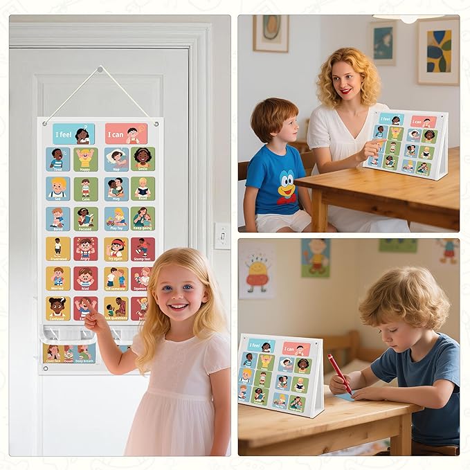 Yoink 81 Cards Feelings Chart for Kids, Emotions Chart Poster for Coping Skills, Mental Health Chart for Toddlers Emotional Learning, Calm Down Corner Supplies Preschool Homeschool Must Haves, White