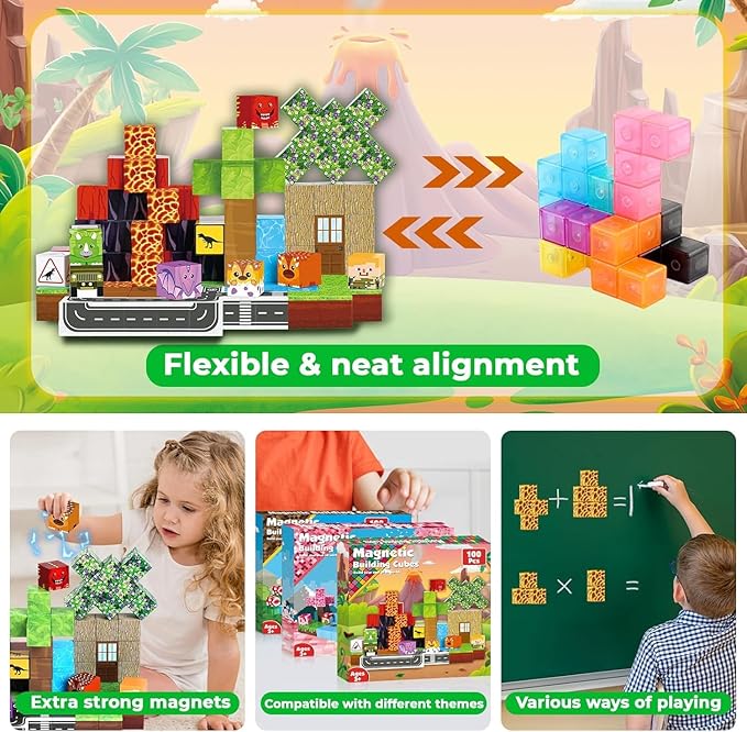 100PCS Magnetic Building Blocks - Stacking Magnets for Kids, Sensory Toy for Toddlers STEM Learning, Birthday Gifts for 3-10 Years Old Boys Girls, Magnetic Blocks for kids ages 5 6 7 8 9 10
