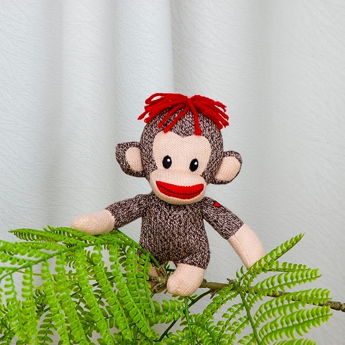 Plushland Original Curioso Brown Sock Monkey, Hand Knitted, Stuffed Animal Toy Gift-for Kids, Babies, Teens, Girls and Boys Baby Doll Present Puppet 6 Inches