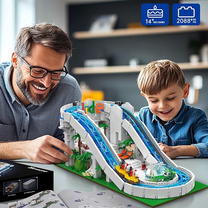 Mould King Water Slide Building Set, 2088+ Pcs Roller Coaster Model Kit That Run with Motor, City Water Park Construction Building Blocks Set, Home Decoration Gift for Teens, Adults