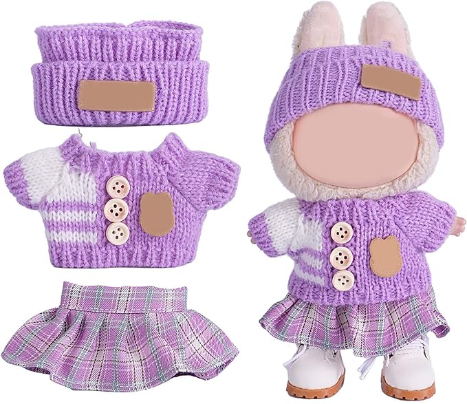 for Luxury 17cm Doll Clothes – 3-Piece Set （No Doll）, Adorable Outfit , Doll Outfit Clothes Set for 17cm Dolls,Clothes for Fashion Designer Collection Hat + Sweater + Skirt (Purple)