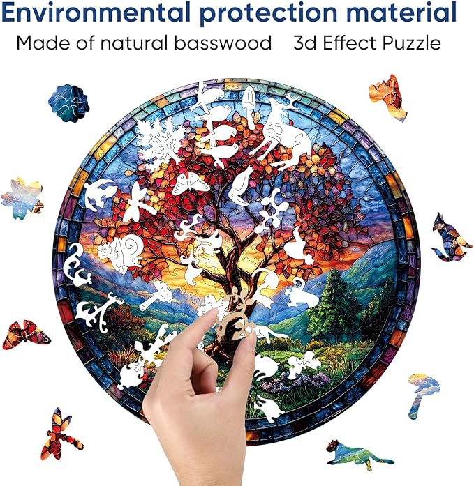 Wooden Puzzles for Adults 500 Pieces, Glass Redwood Tree Jigsaw Puzzles for Kids, 16.5x16.5in, Royal, Unique Shape Adult Puzzles, Irregular Creative for Adults Family Game