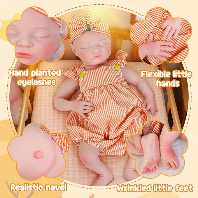 Reborn Baby Dolls Silicone Full Body 18.1in Weighted Real Life Closed-Eyes Girl Dolls Lifelike Newborn Baby Soft Body Flexible Limbs Not Vinyl