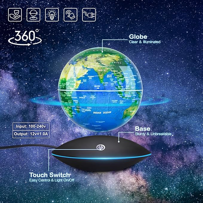 Flagest Magnetic Levitation Floating Globe Rotating Globe - Touch Control and Gradient Night Light Color Globes- Birthday Anniversary Gift(6 Inches)
